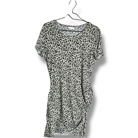 LA MIEL Brown/Black/White Leopard Print Bodycon Side Rouching T-Shirt Mini Dress - Picture 12 of 16